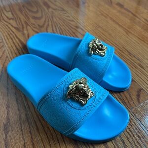 Versace Gold and Blue Medusa Sandals